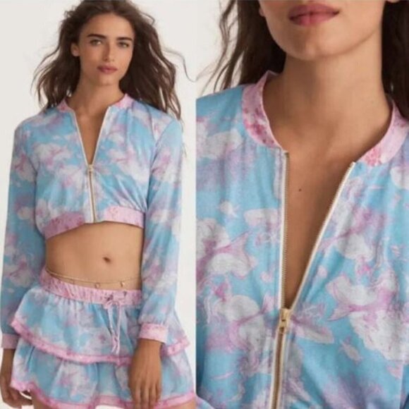 LoveShackFancy X Hurley NWT "Under the Sea" Lurex Mermaid Bomber Jacket Large - Picture 1 of 16